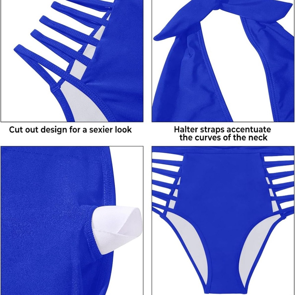 AQUA EVE Women's Size L One Piece Swimsuit/Halter Plunge V Neck/ Cutout